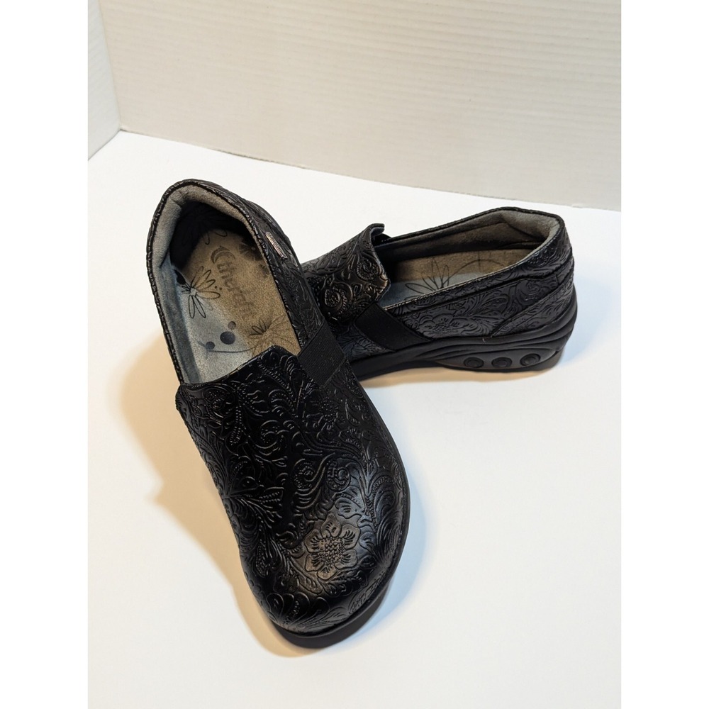Therafit Annie Embossed Leather Slip Resistant Slip-On Shoes Women's 7.5/8 Black